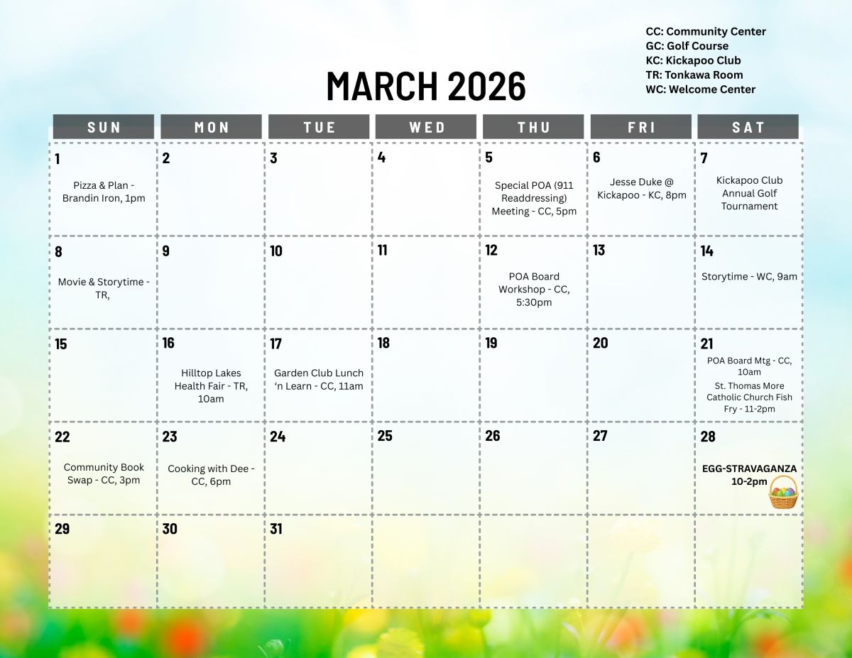 March 2026 Calendar of Events