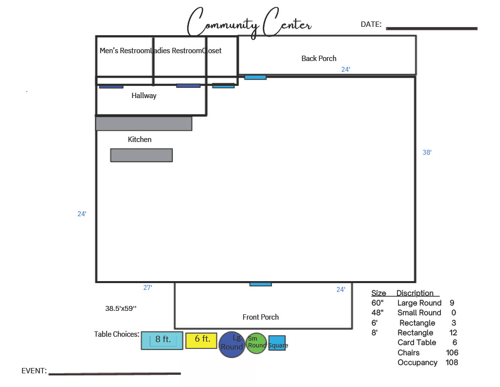 Hilltop Lakes Community Center Measurements